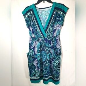 Maurices Torquoise Paisley Sleeveless Dress With Pockets Sz M